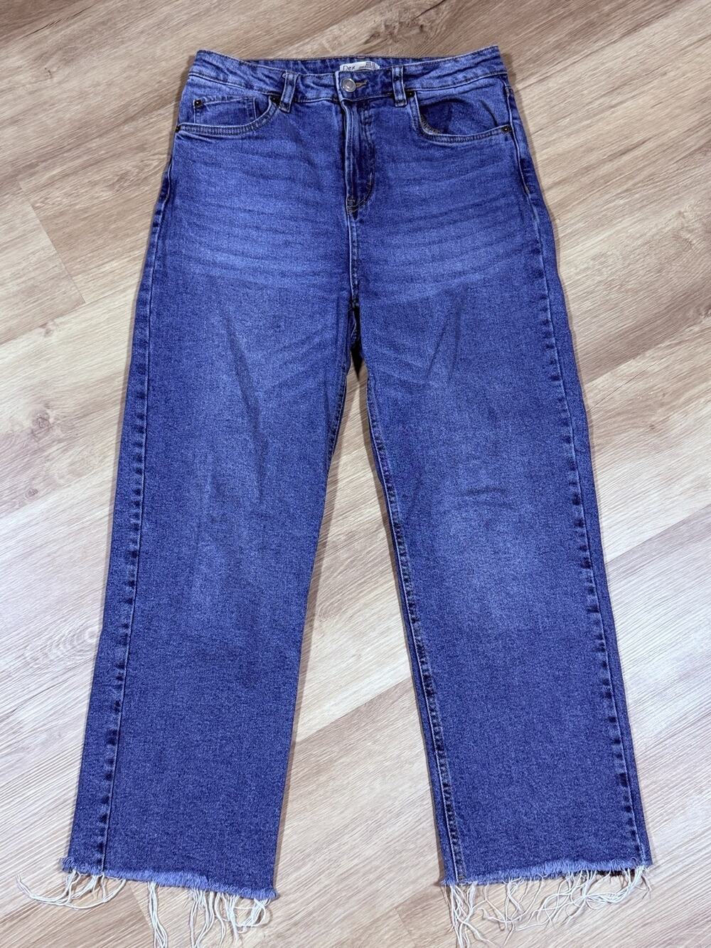 Dex Straight Leg Crop Jeans Womens 29 x 24 Blue Frayed Raw Hem